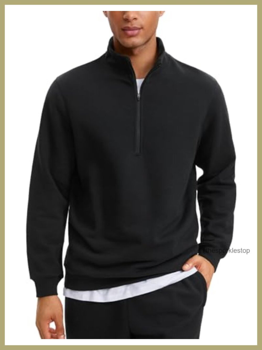 Fleece Lined Half Zip Sweatshirt Relaxed Fit Cotton Polyester